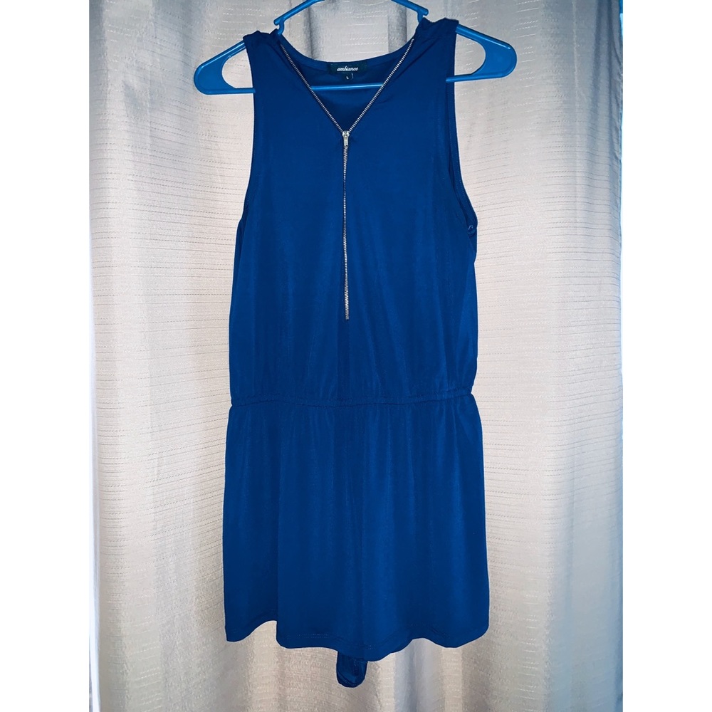 Navy blue romper with gold zipper✨